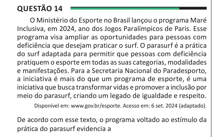 Enunciado da questão 14 do ENEM 2025 Dia 1