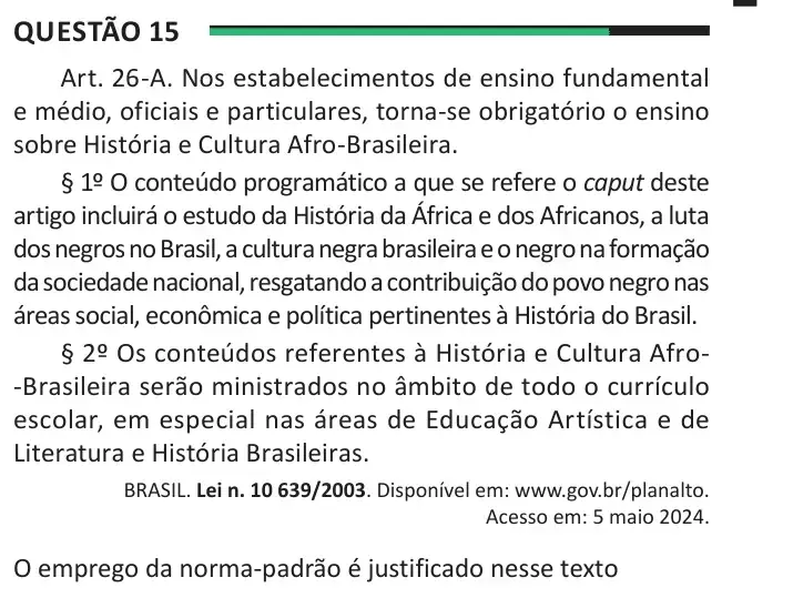 Enunciado da questão 15 do ENEM 2025 Dia 1