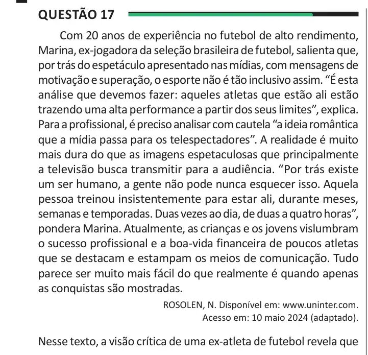 Enunciado da questão 17 do ENEM 2025 Dia 1