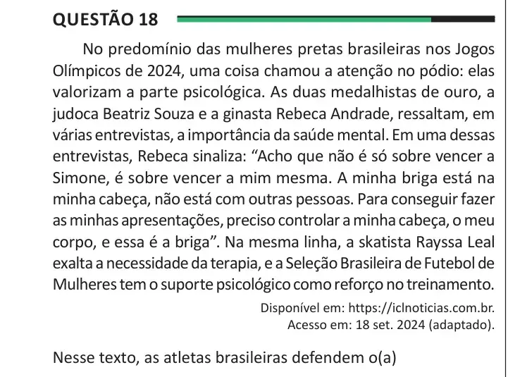 Enunciado da questão 18 do ENEM 2025 Dia 1