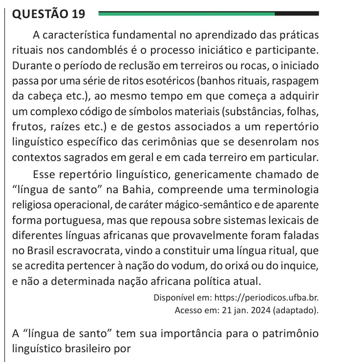 Enunciado da questão 19 do ENEM 2025 Dia 1