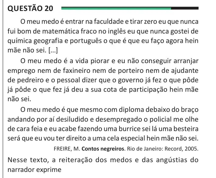 Enunciado da questão 20 do ENEM 2025 Dia 1