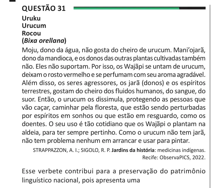 Enunciado da questão 31 do ENEM 2025 Dia 1