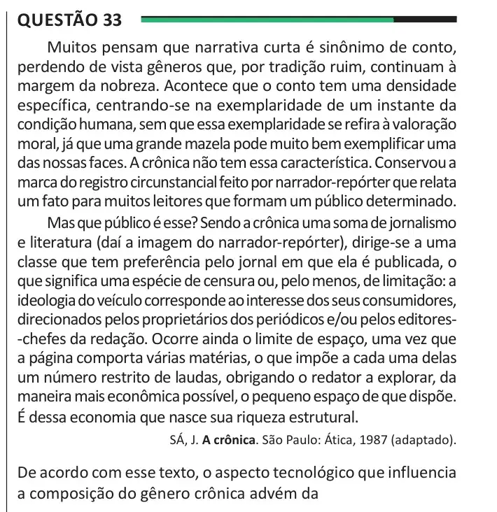 Enunciado da questão 33 do ENEM 2025 Dia 1