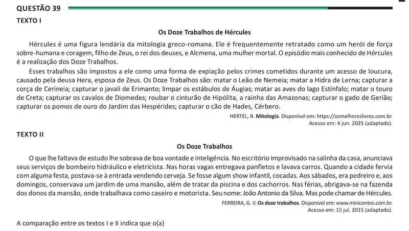 Enunciado da questão 39 do ENEM 2025 Dia 1
