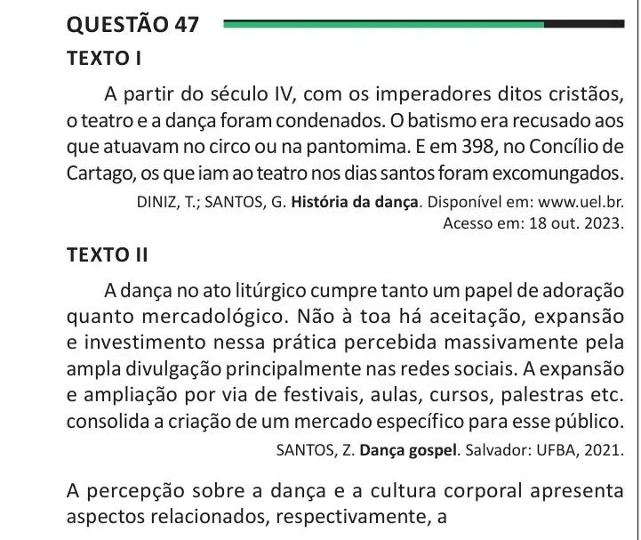 Enunciado da questão 47 do ENEM 2025 Dia 1