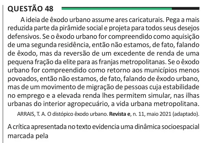 Enunciado da questão 48 do ENEM 2025 Dia 1