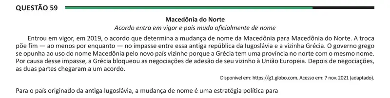 Enunciado da questão 59 do ENEM 2025 Dia 1