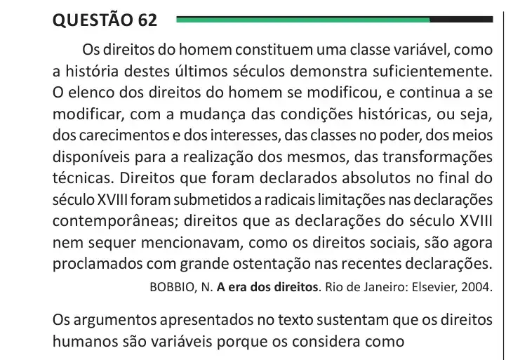 Enunciado da questão 62 do ENEM 2025 Dia 1