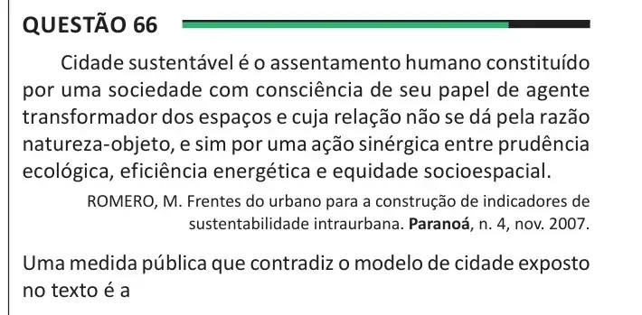 Enunciado da questão 66 do ENEM 2025 Dia 1