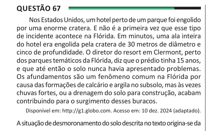 Enunciado da questão 67 do ENEM 2025 Dia 1