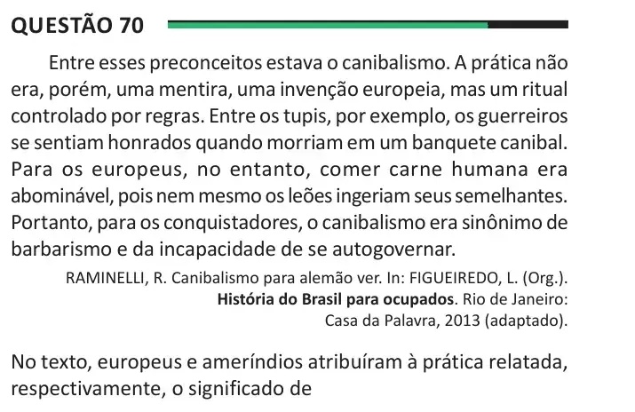 Enunciado da questão 70 do ENEM 2025 Dia 1