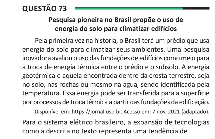 Enunciado da questão 73 do ENEM 2025 Dia 1