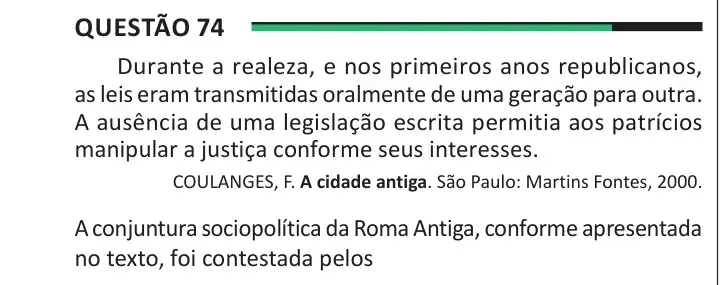 Enunciado da questão 74 do ENEM 2025 Dia 1