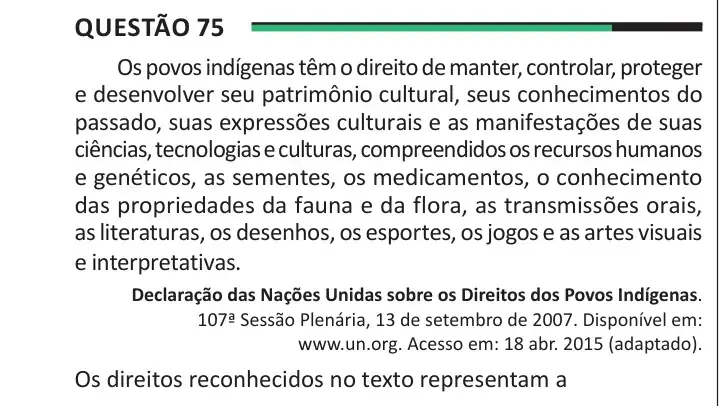 Enunciado da questão 75 do ENEM 2025 Dia 1