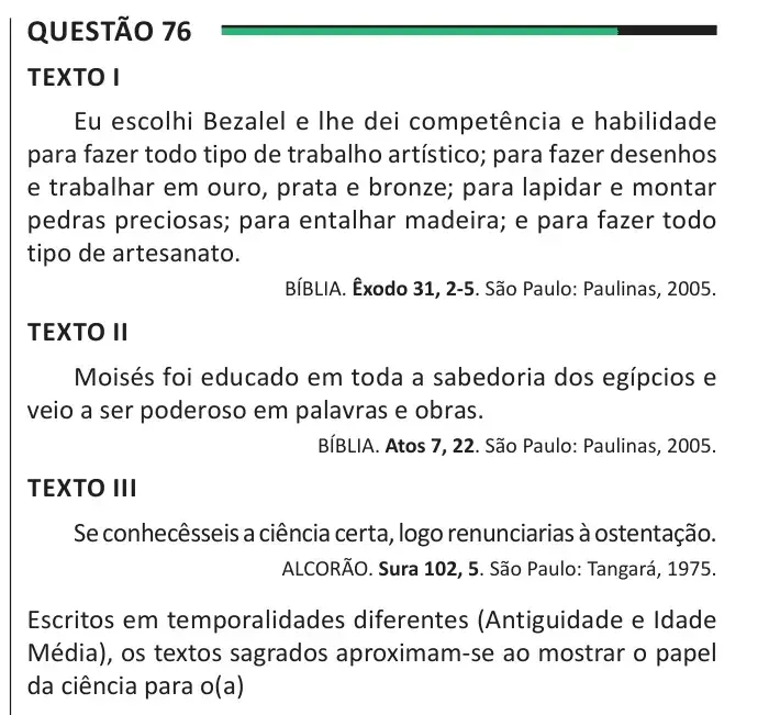 Enunciado da questão 76 do ENEM 2025 Dia 1