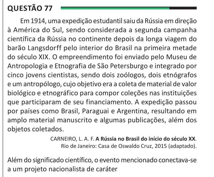 Enunciado da questão 77 do ENEM 2025 Dia 1