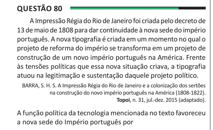Enunciado da questão 80 do ENEM 2025 Dia 1