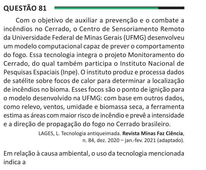 Enunciado da questão 81 do ENEM 2025 Dia 1