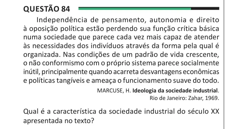 Enunciado da questão 84 do ENEM 2025 Dia 1