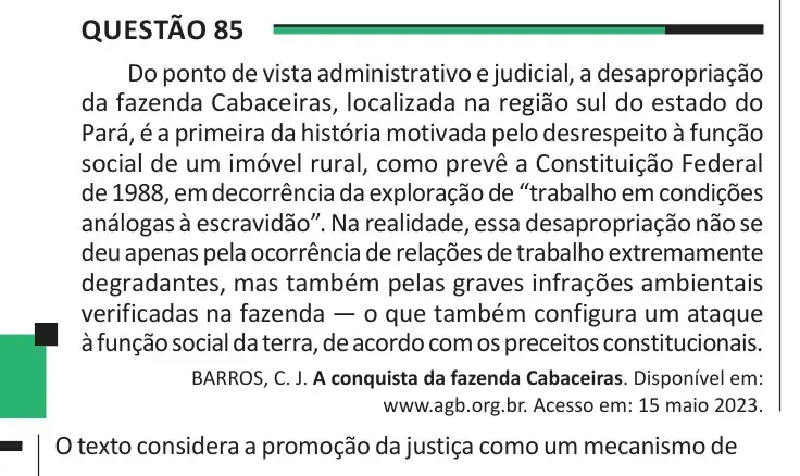 Enunciado da questão 85 do ENEM 2025 Dia 1