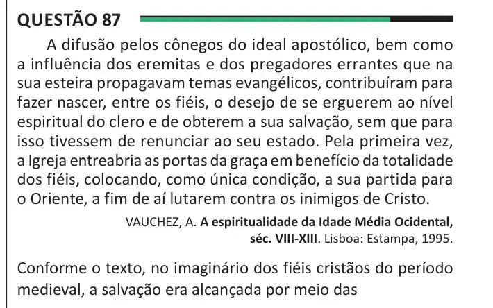 Enunciado da questão 87 do ENEM 2025 Dia 1