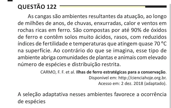 Enunciado da questão 122 do ENEM 2025 Dia 2