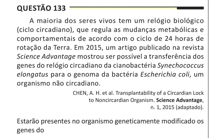 Enunciado da questão 133 do ENEM 2025 Dia 2