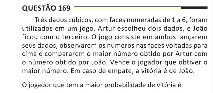 Enunciado da questão 169 do ENEM 2025 Dia 2