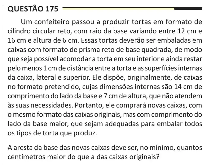 Enunciado da questão 175 do ENEM 2025 Dia 2