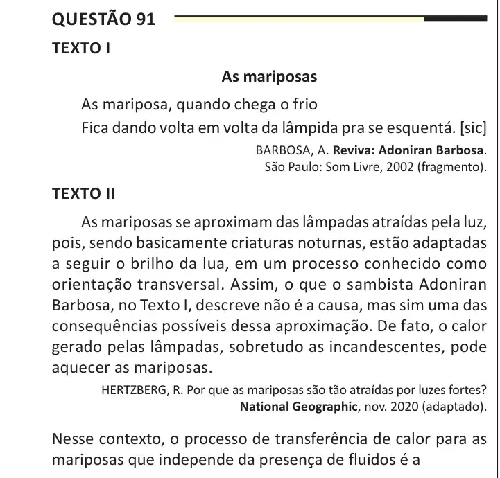 Enunciado da questão 91 do ENEM 2025 Dia 2