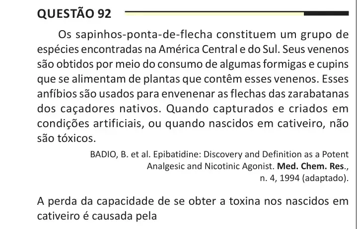 Enunciado da questão 92 do ENEM 2025 Dia 2