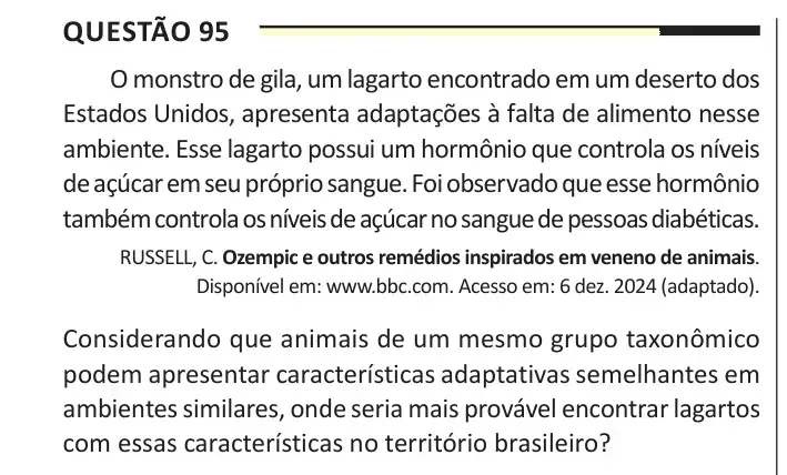 Enunciado da questão 95 do ENEM 2025 Dia 2
