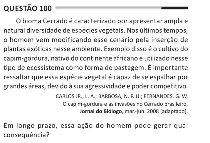 Enunciado da questão 100 do ENEM 2025