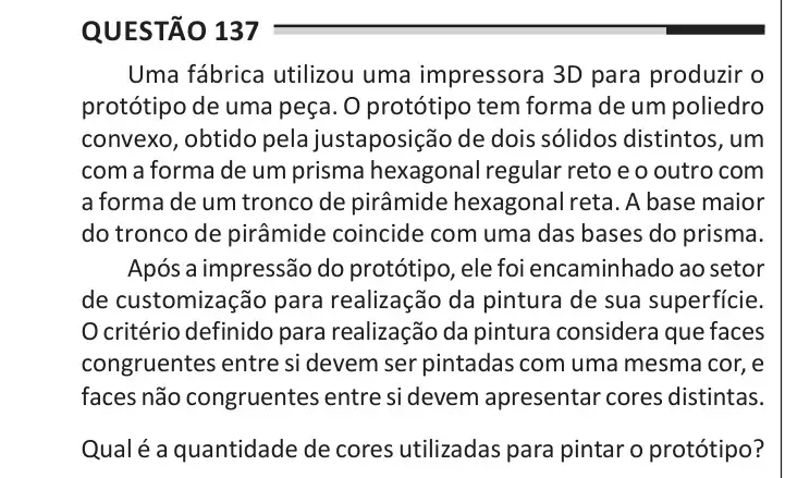 Enunciado da questão 137 do ENEM 2025