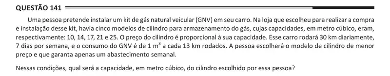 Enunciado da questão 141 do ENEM 2025