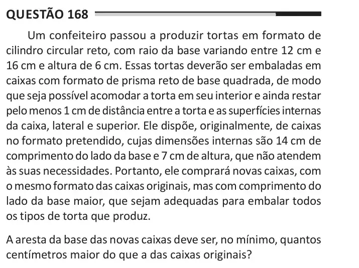 Enunciado da questão 168 do ENEM 2025