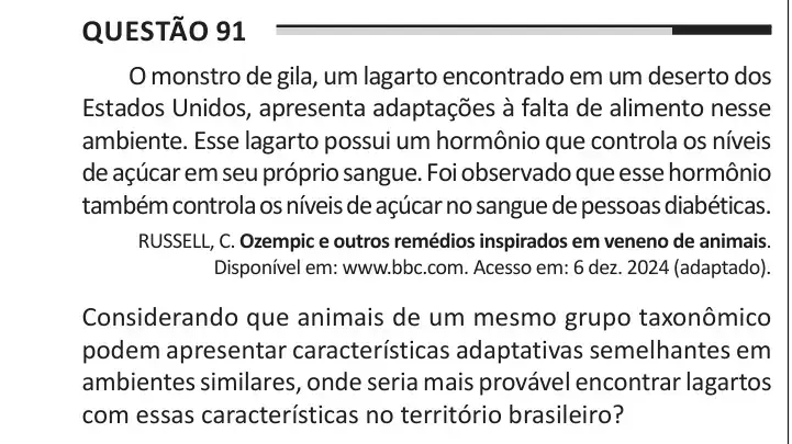 Enunciado da questão 91 do ENEM 2025