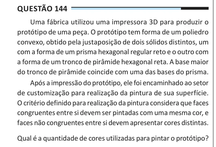 Enunciado da questão 144 do ENEM 2025 Dia 2