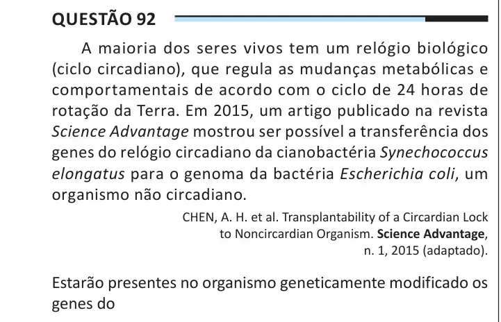 Enunciado da questão 92 do ENEM 2025 Dia 2