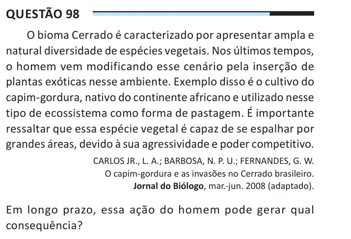 Enunciado da questão 98 do ENEM 2025 Dia 2