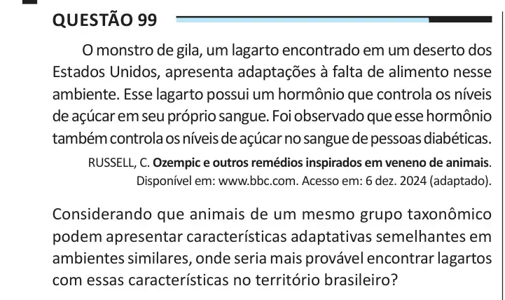 Enunciado da questão 99 do ENEM 2025 Dia 2