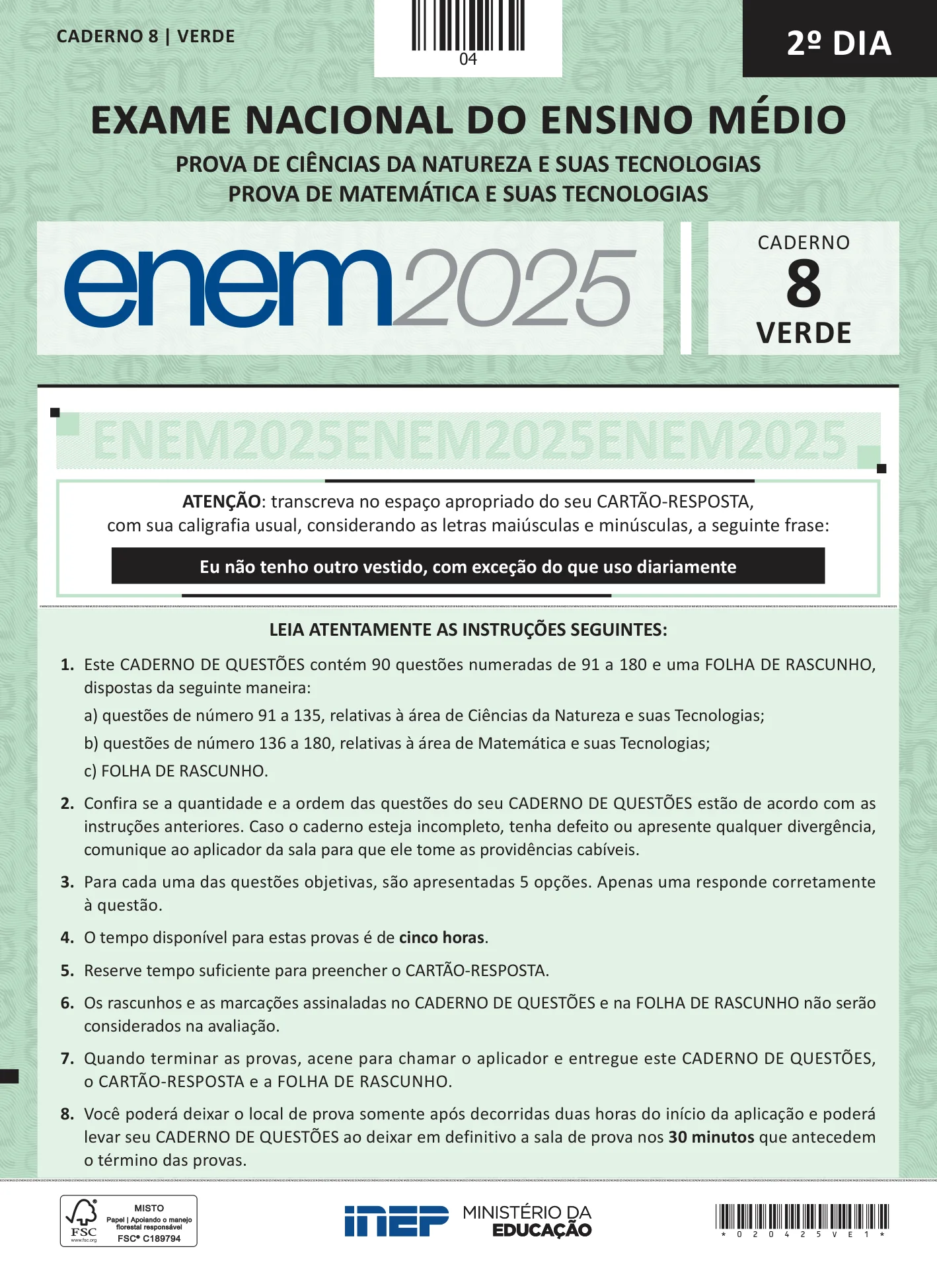 ENEM 2025 Dia 2 Caderno Verde