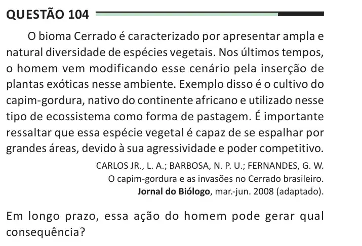Enunciado da questão 104 do ENEM 2025 Dia 2