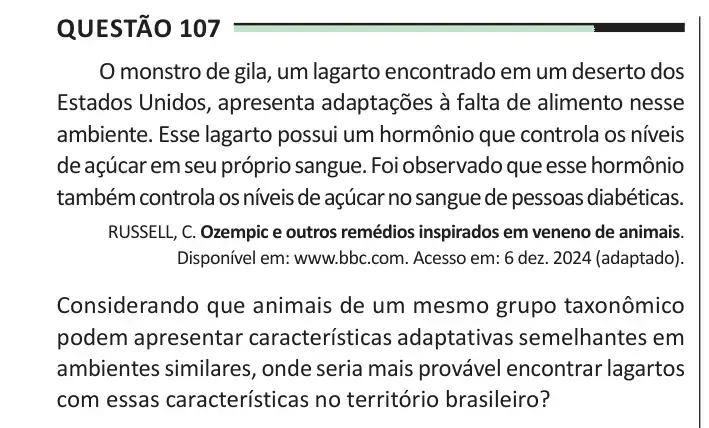 Enunciado da questão 107 do ENEM 2025 Dia 2