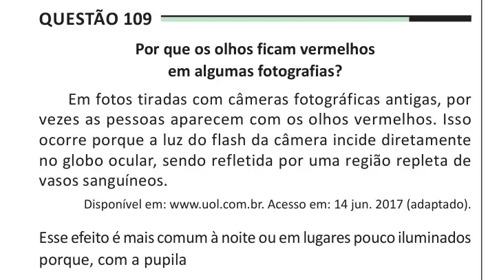 Enunciado da questão 109 do ENEM 2025 Dia 2