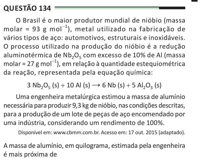 Enunciado da questão 134 do ENEM 2025 Dia 2