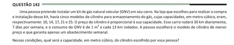 Enunciado da questão 142 do ENEM 2025 Dia 2