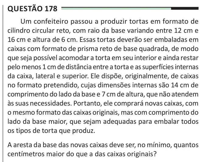 Enunciado da questão 178 do ENEM 2025 Dia 2