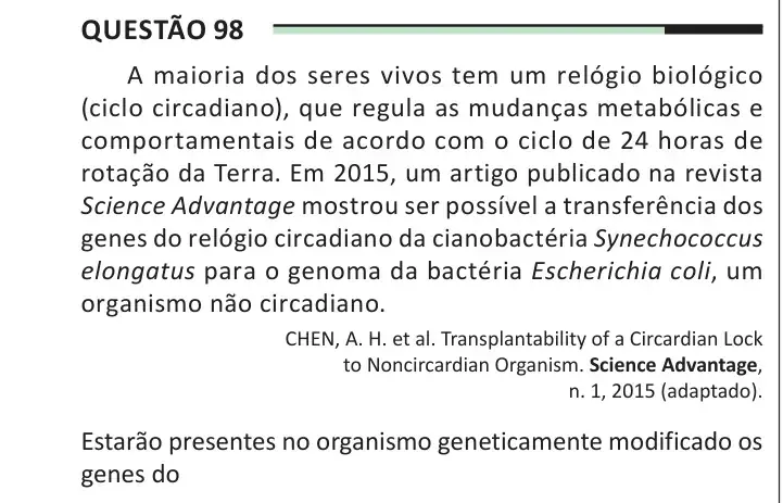 Enunciado da questão 98 do ENEM 2025 Dia 2